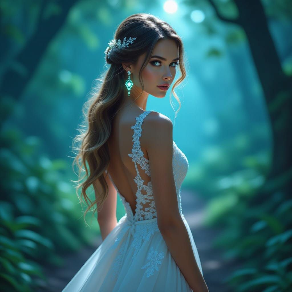 Bioluminescent Forest Woman in Futuristic Style