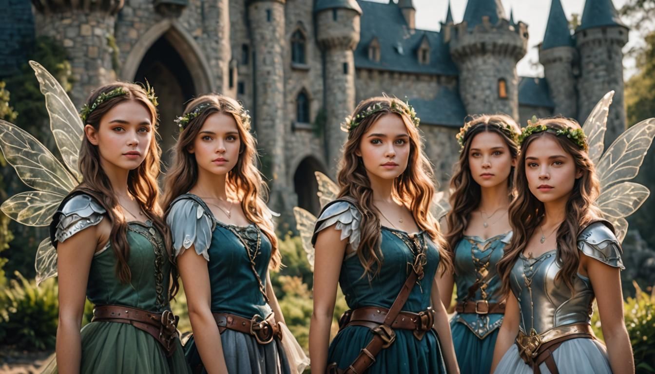 Fairy Warrior Girls in Front of Castle