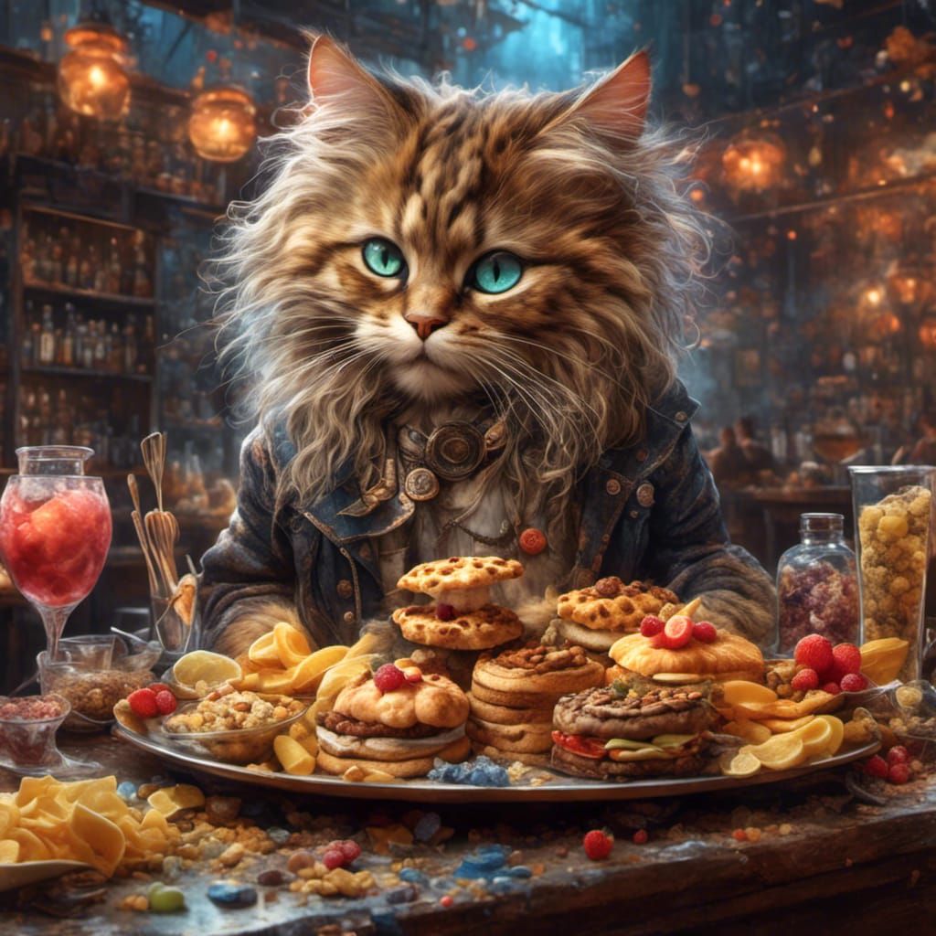 Cat at Cat Bar in Hyperrealistic Style