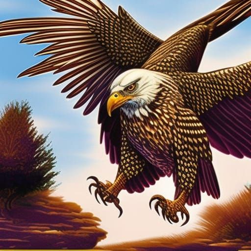 Eagle Captures Snake: Comic Book Style Art