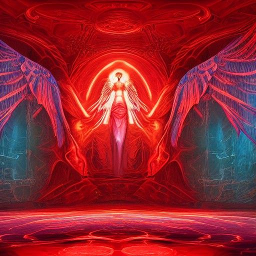 Angel of Depression in Red Marble Room, Photorealism
