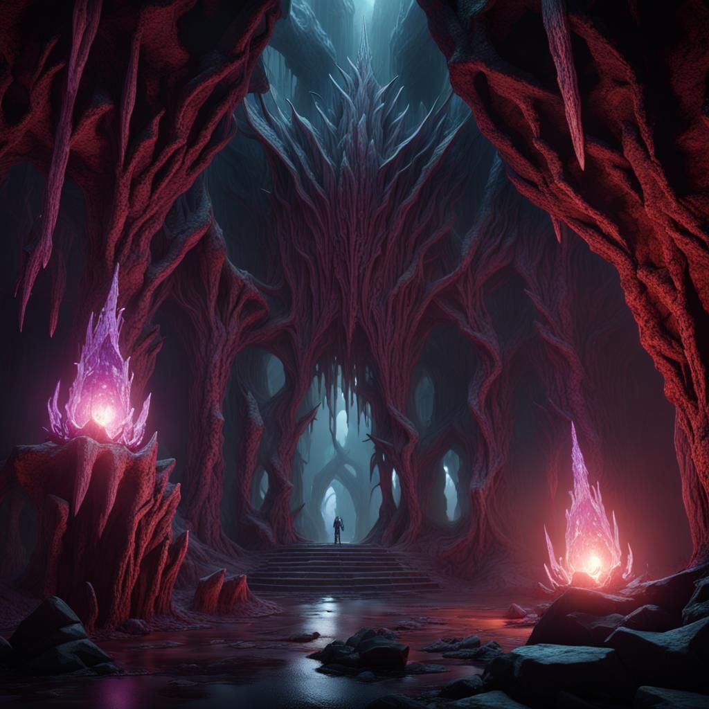 Demonic Eldritch Crystal Cave: Detailed Matte Painting