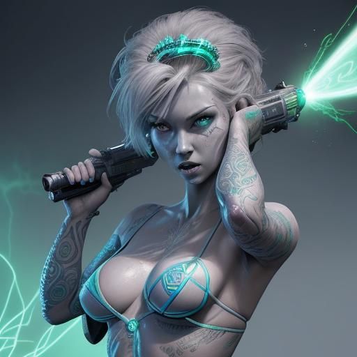 Alien Zaps Celtic Princess: Hyperrealistic Concept Art