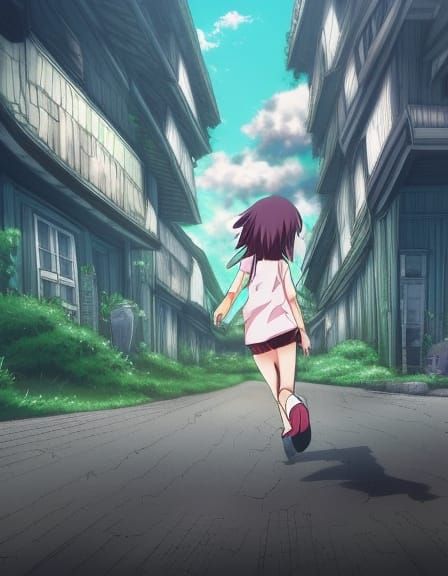 Lonely Figure Running Away: Anime-Inspired Art