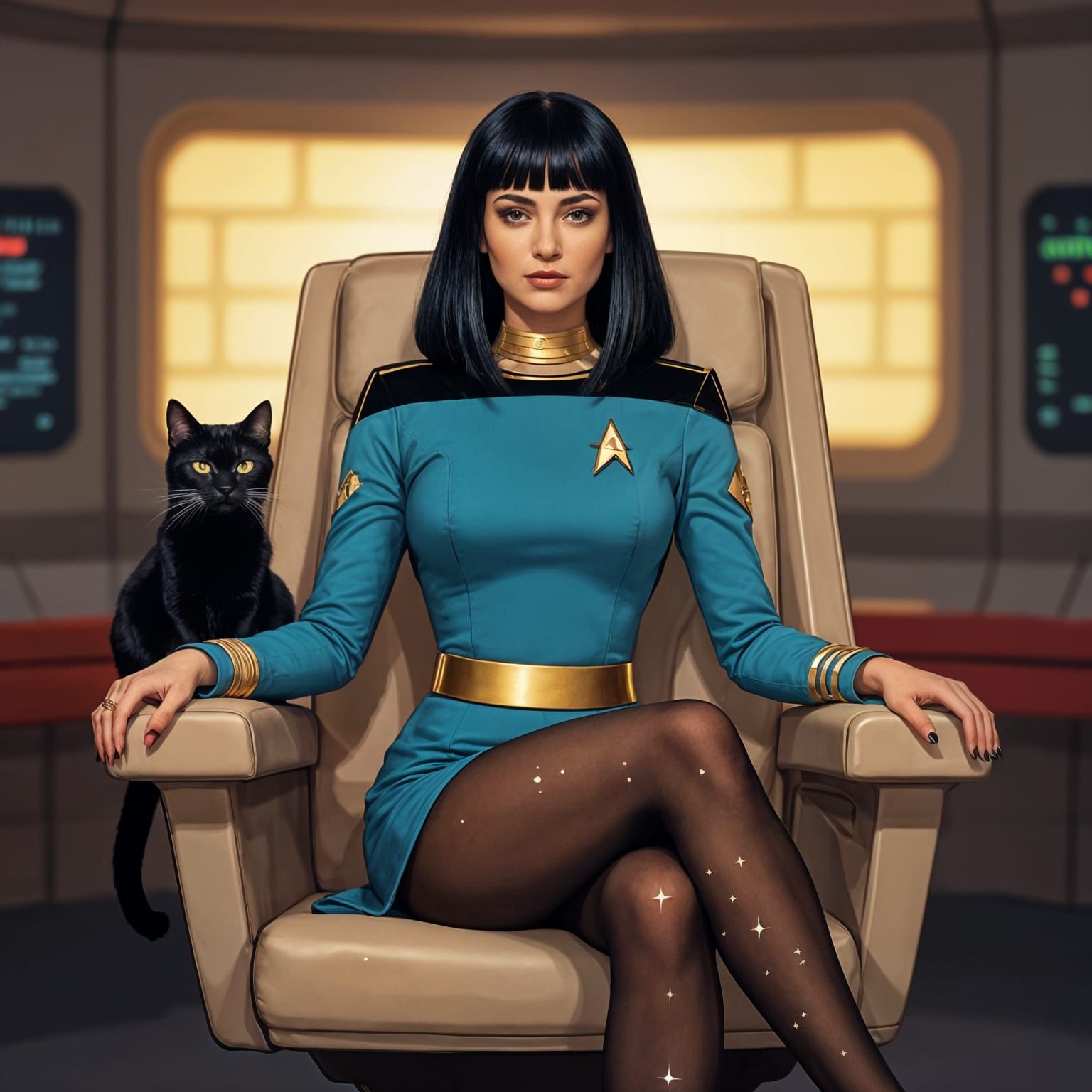Isis in Star Trek Uniform with Black Cat