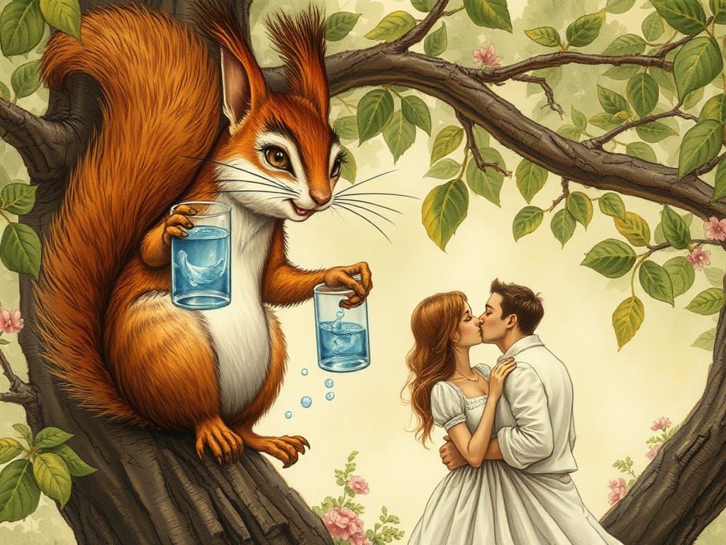 Whimsical Squirrel Prank Inspired by Classic Illustration