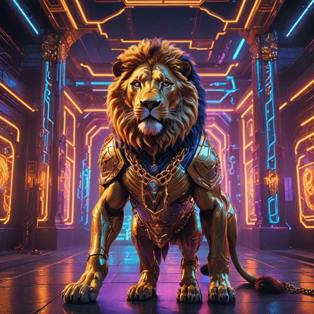 Lion-Man in Futuristic Enclosure: Fantasy Concept Art