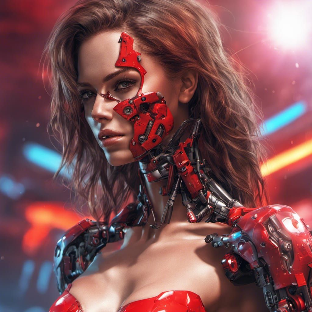 Cyborg Beauty on the Beach: Hyperrealistic Splash Art