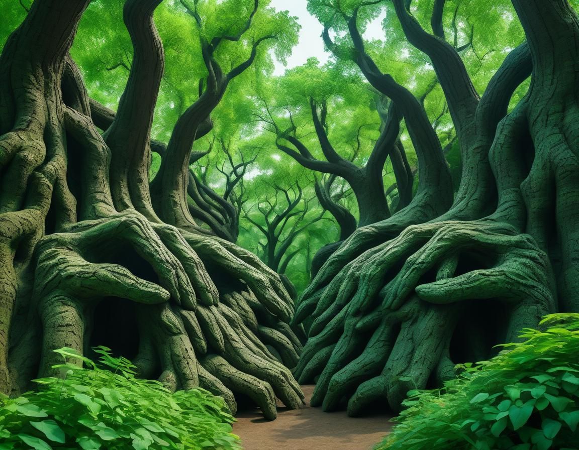 Gigantic Hand Sculptures in Lush Garden