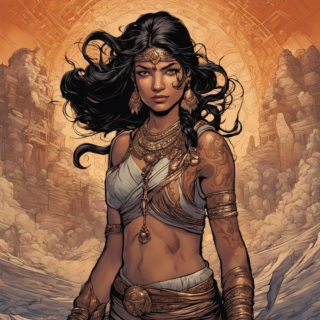 Indian Girl Illustration in Comic Book Style