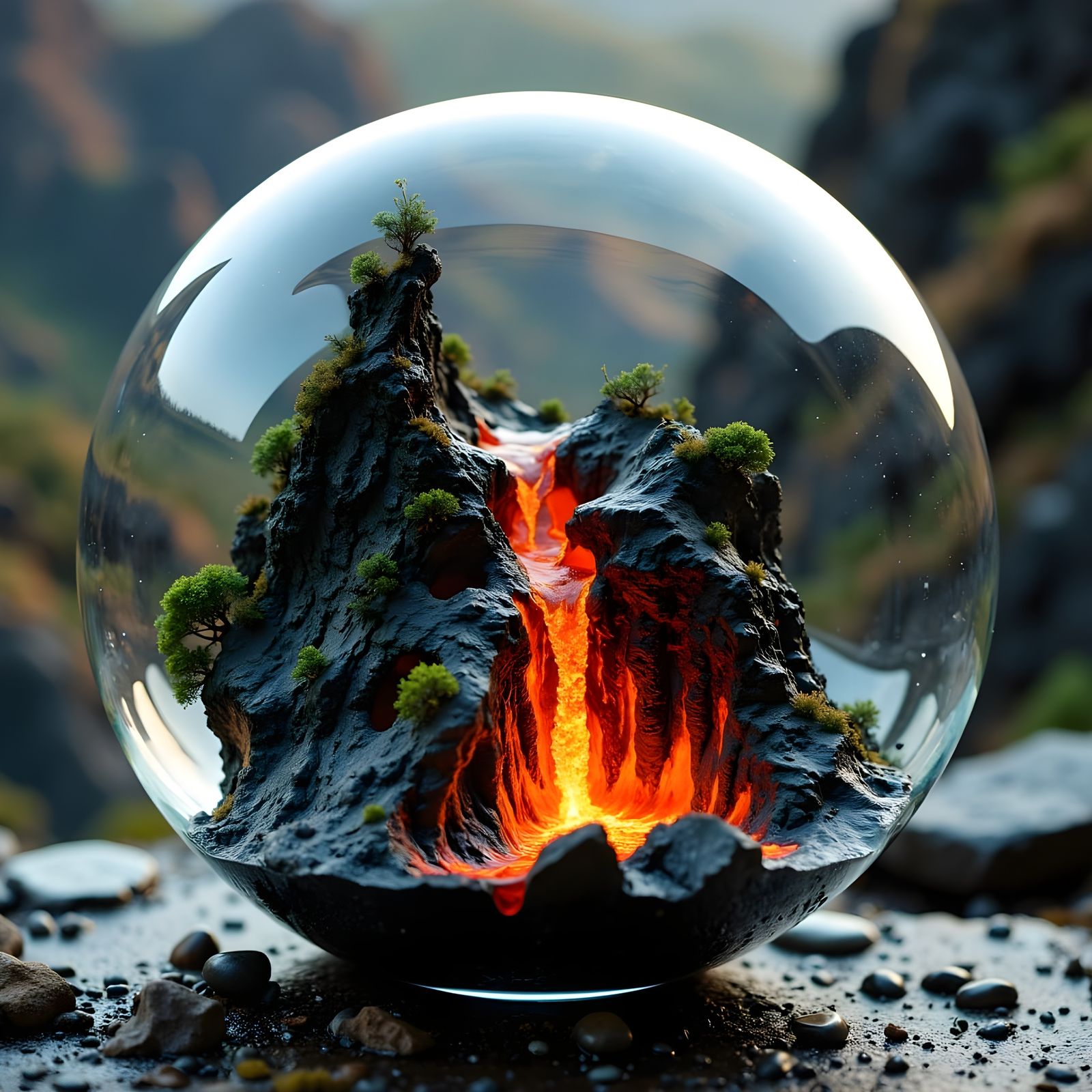 Volcanic Lava Flow in a Glass Sphere