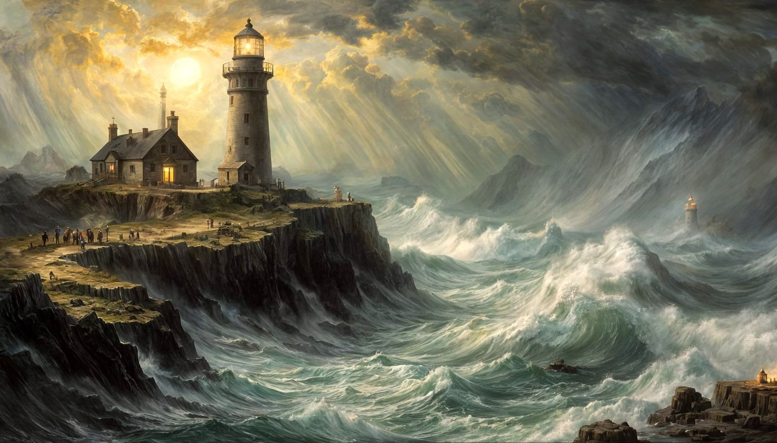 Lighthouse in Stormy Seas: A Romantic Vision