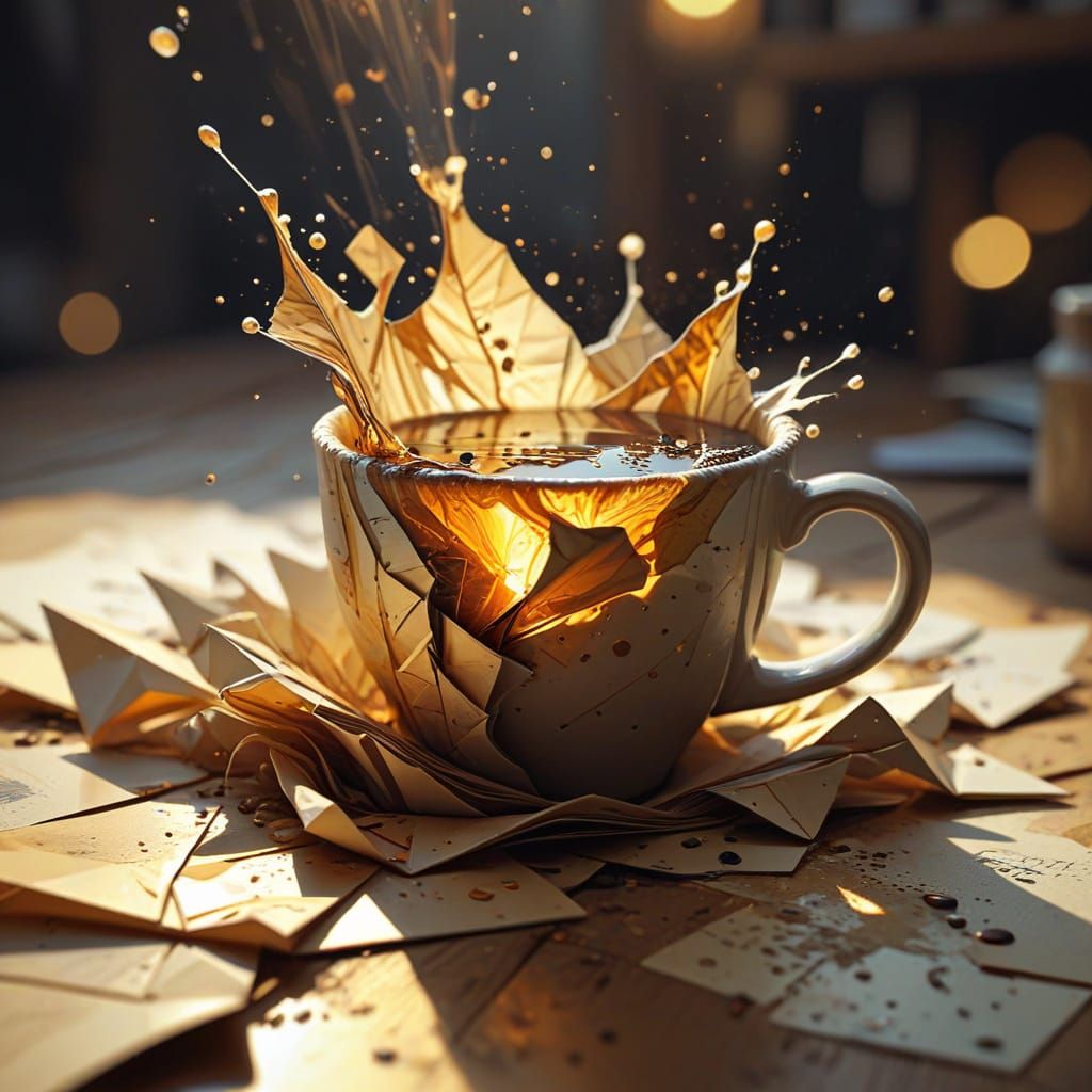 Vibrant Coffee Portrait in Delicate Origami Style