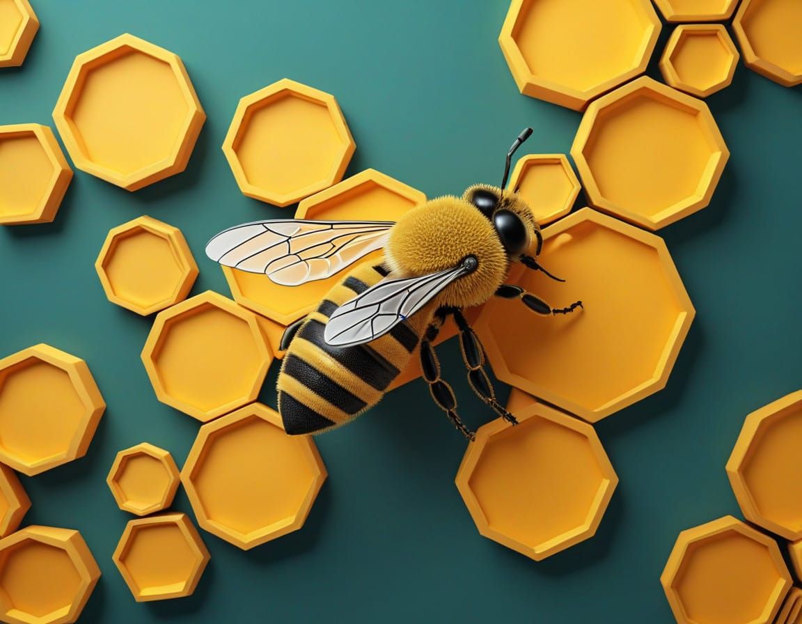 Vibrant Bee Honeycomb in 3D Abstract Art