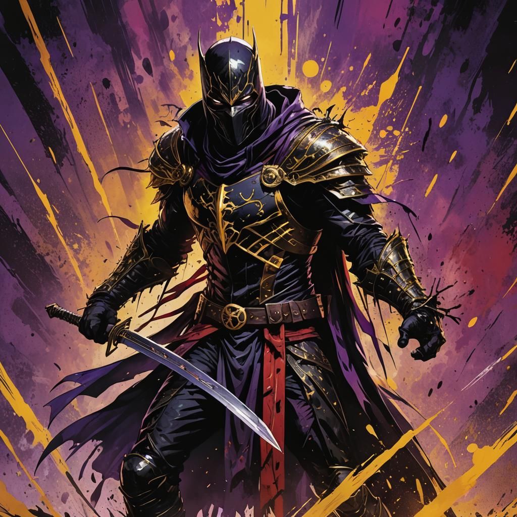 Dark Fantasy Warrior with Sword in Comic Book Style