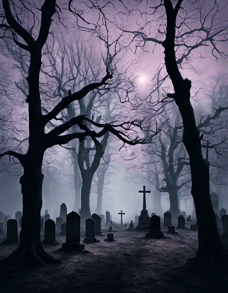Ethereal Graveyard Scene in Dark Graphic Novel Style