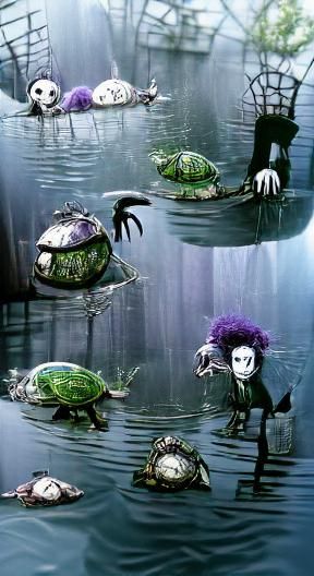 Whimsical Turtles in Burtonesque Style