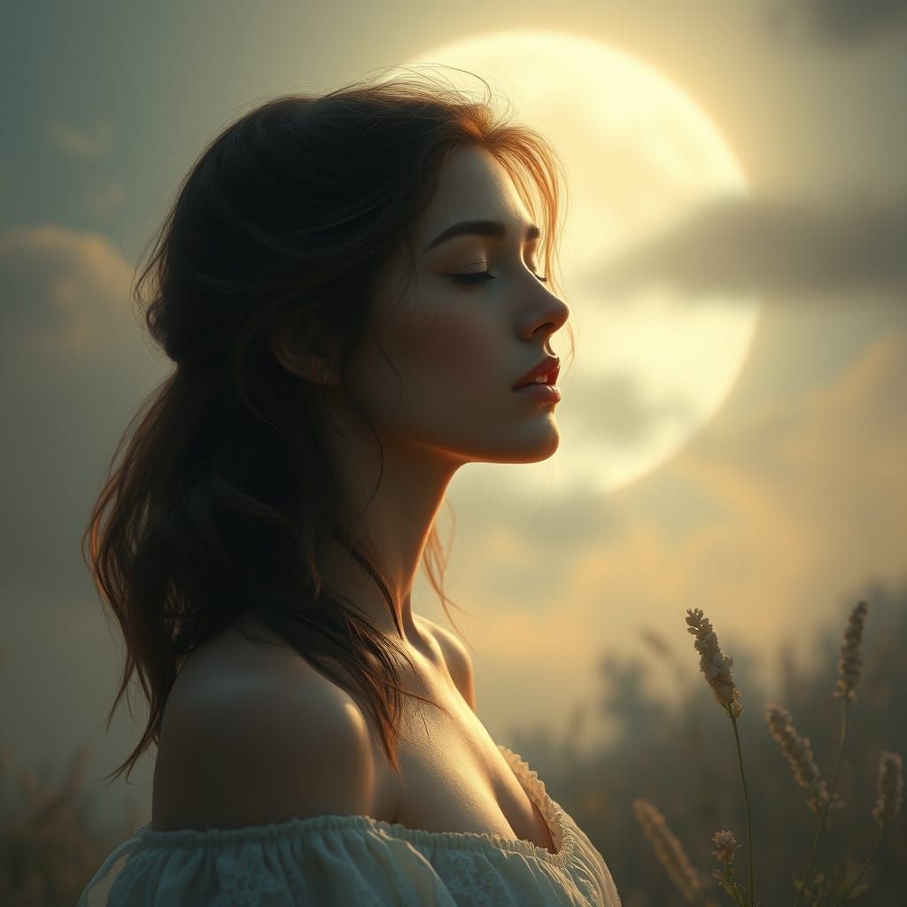 Dreamy Moonlight Contemplation in Ethereal Style