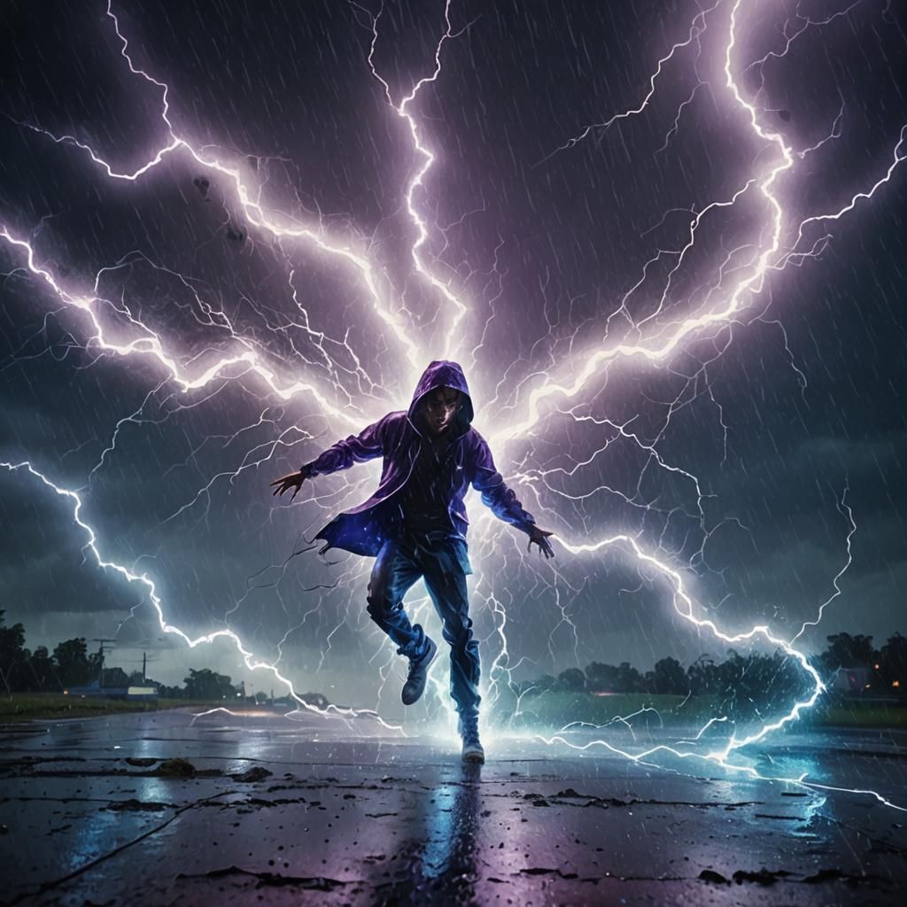 Electric Figure Dancing in Storm: Digital Art