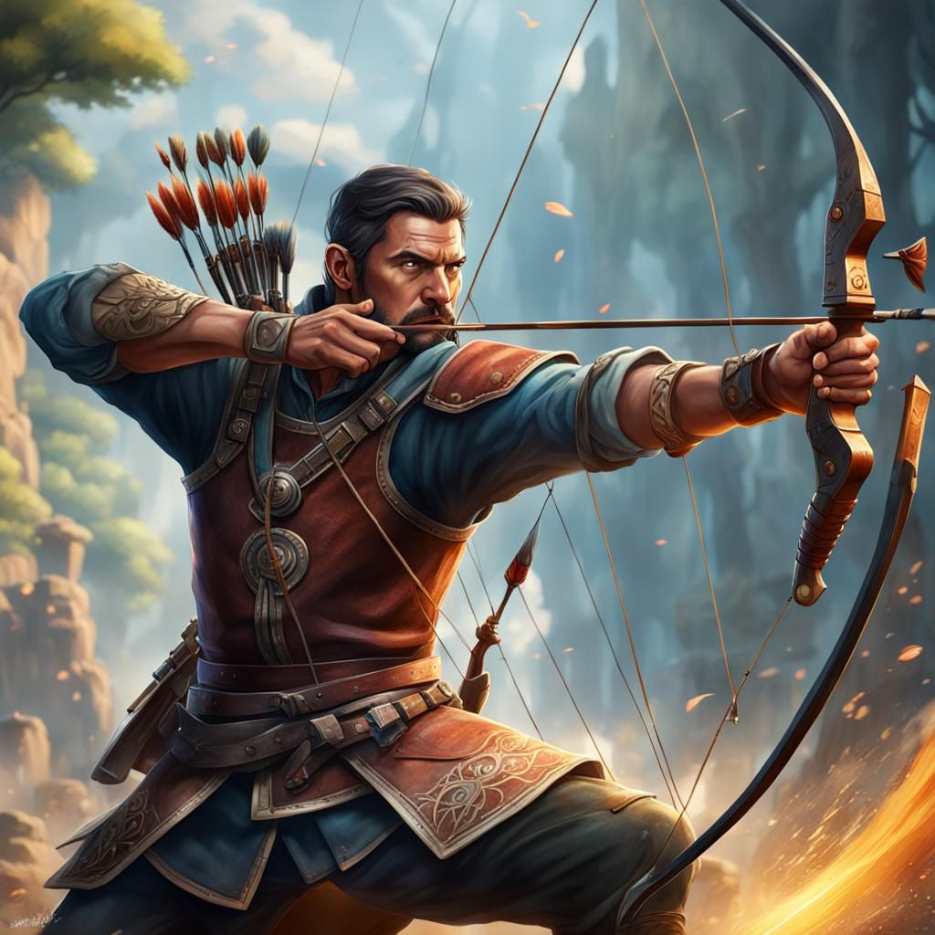 Dynamic Archer Illustration in Detailed Matte Painting Style