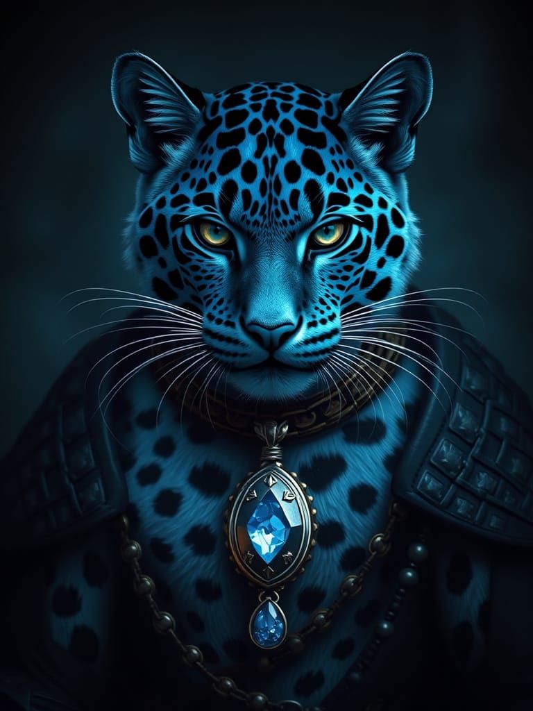 Blue Leopard Warrior with Sapphire Pendant
