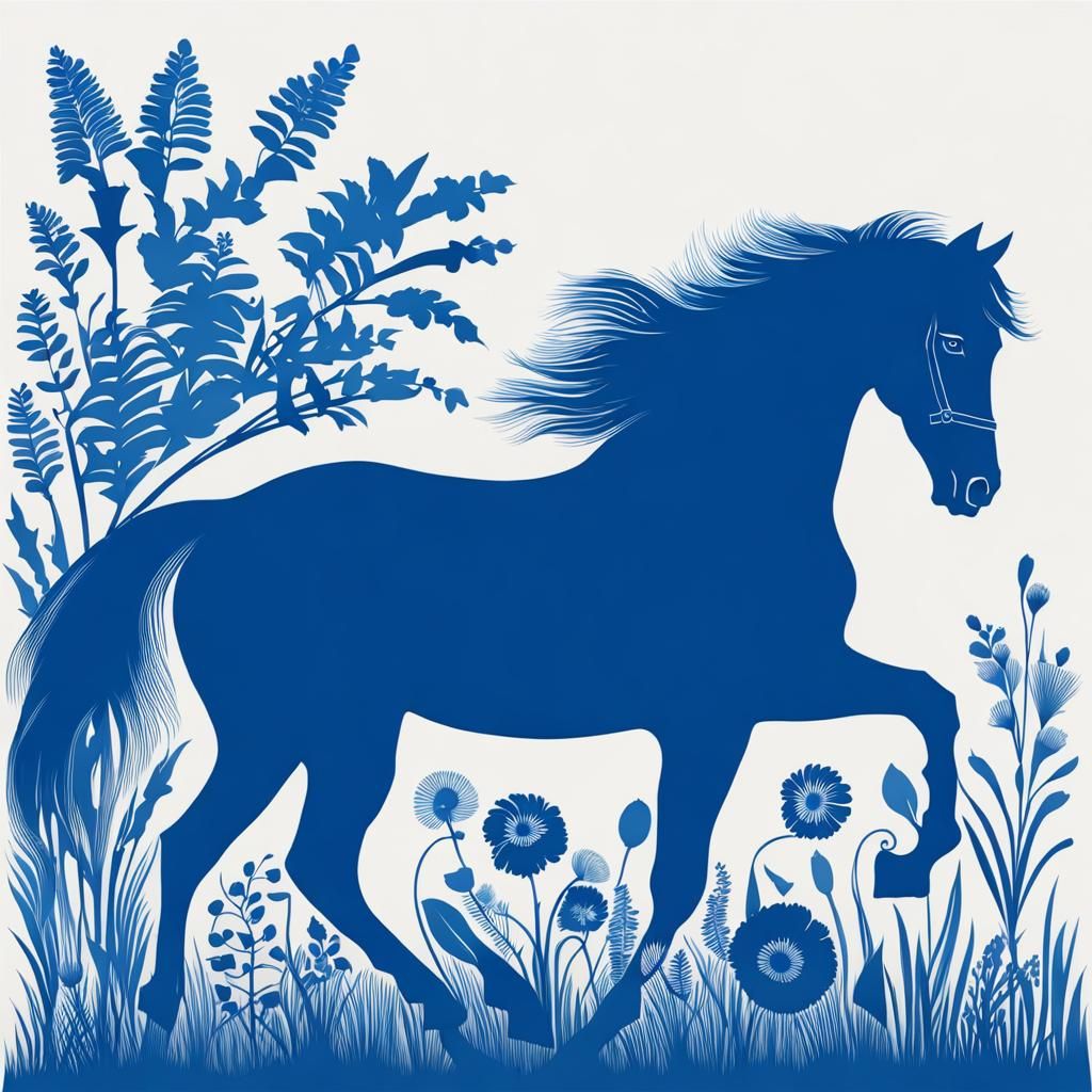 Blue Horse Cyanotype in Anna Atkins Style