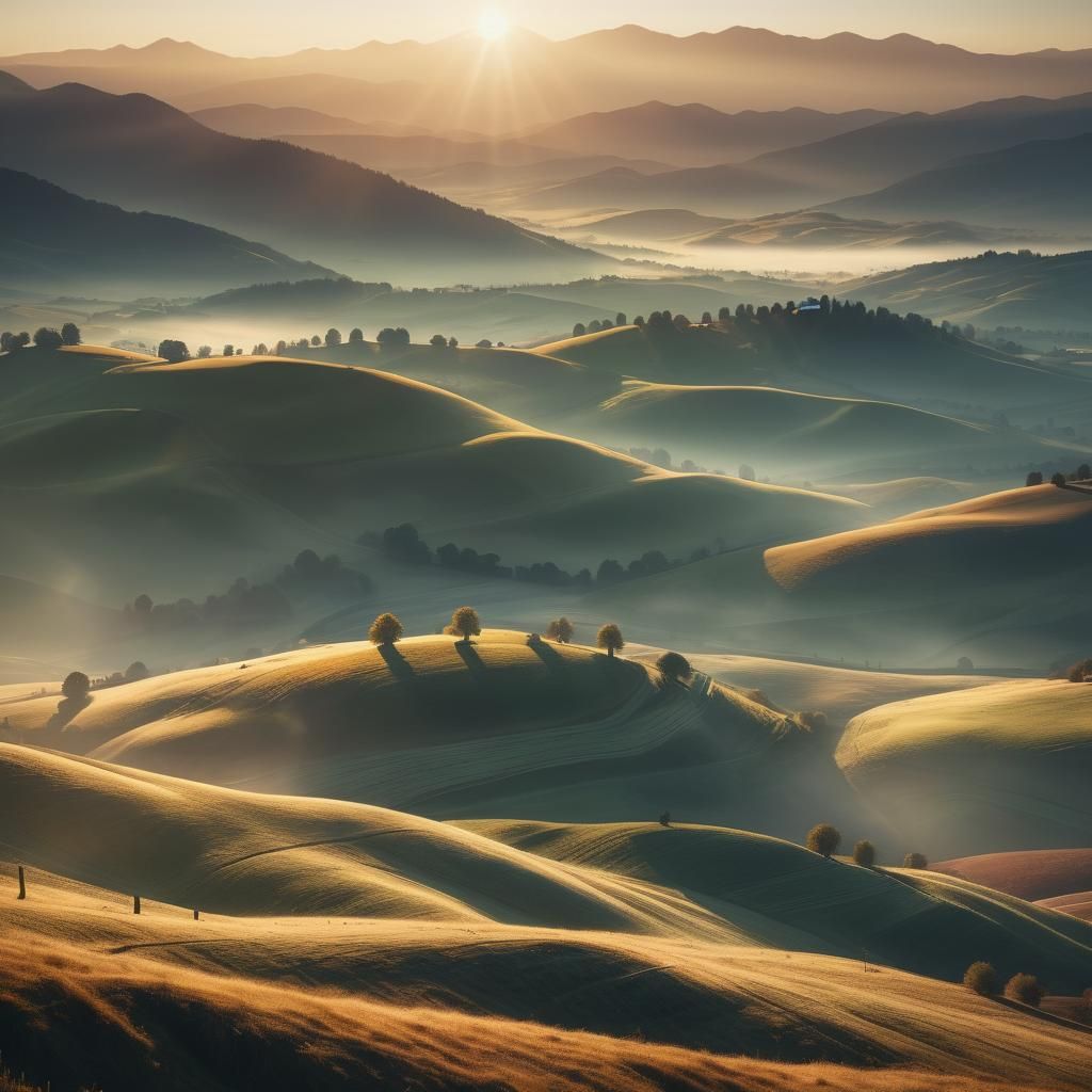 Ethereal Dawn Landscape in Hyper-Realistic Digital Art