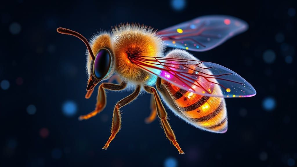 Glowing Honey Bee Illuminates Celestial Night Sky