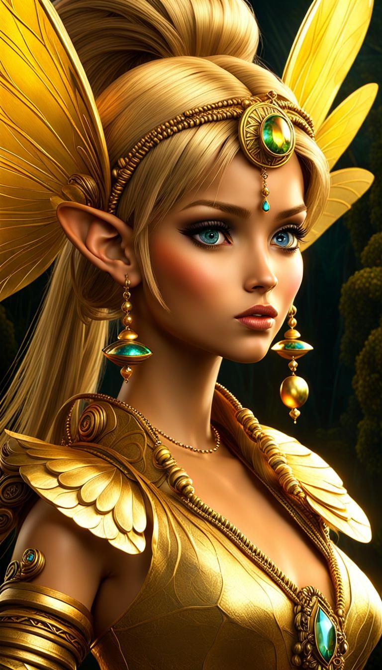 Tinkerbell with Tribal Jewelry in Hyperrealism