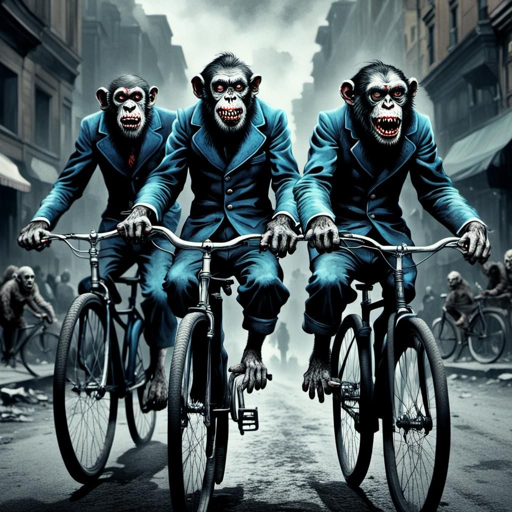 Zombie Clowns Ride Bicycles in Horror Style