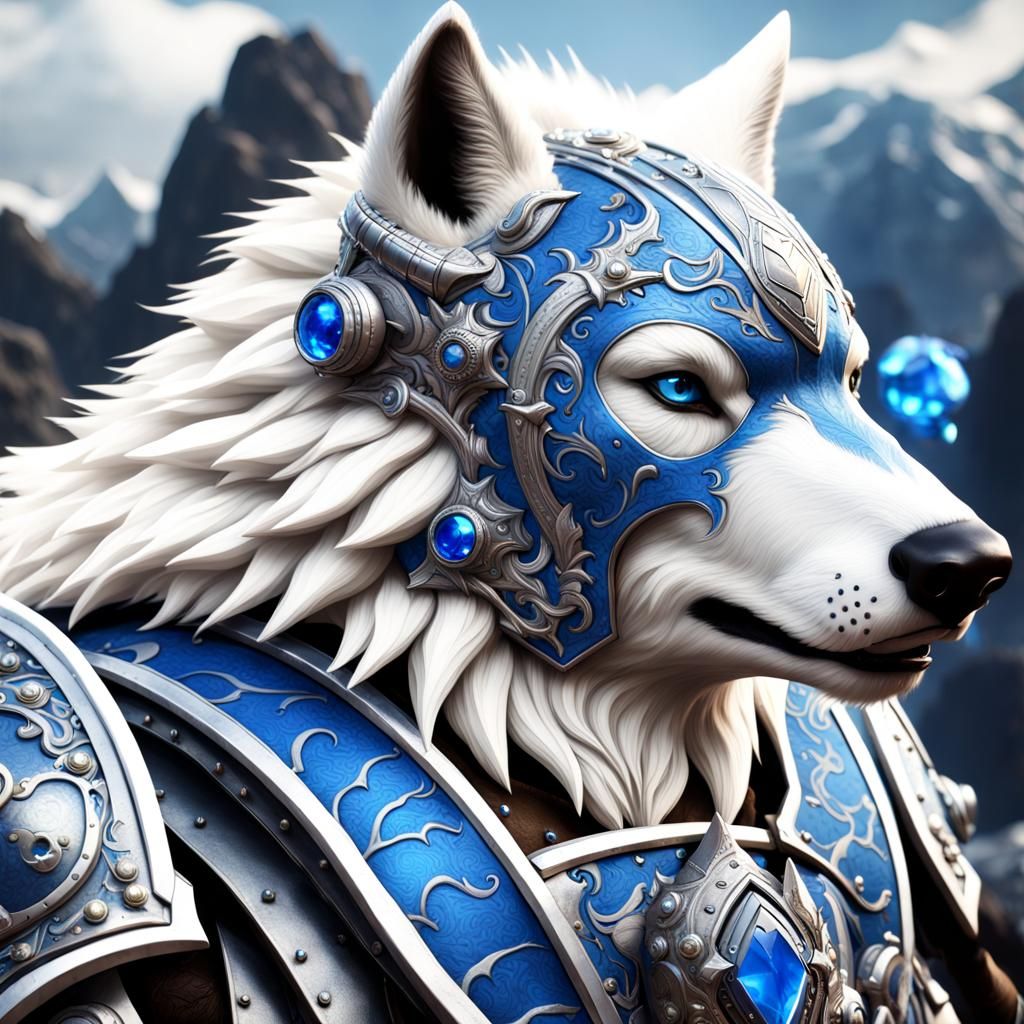 Armored Celestial Wolf Mount in Detailed Digital Painting