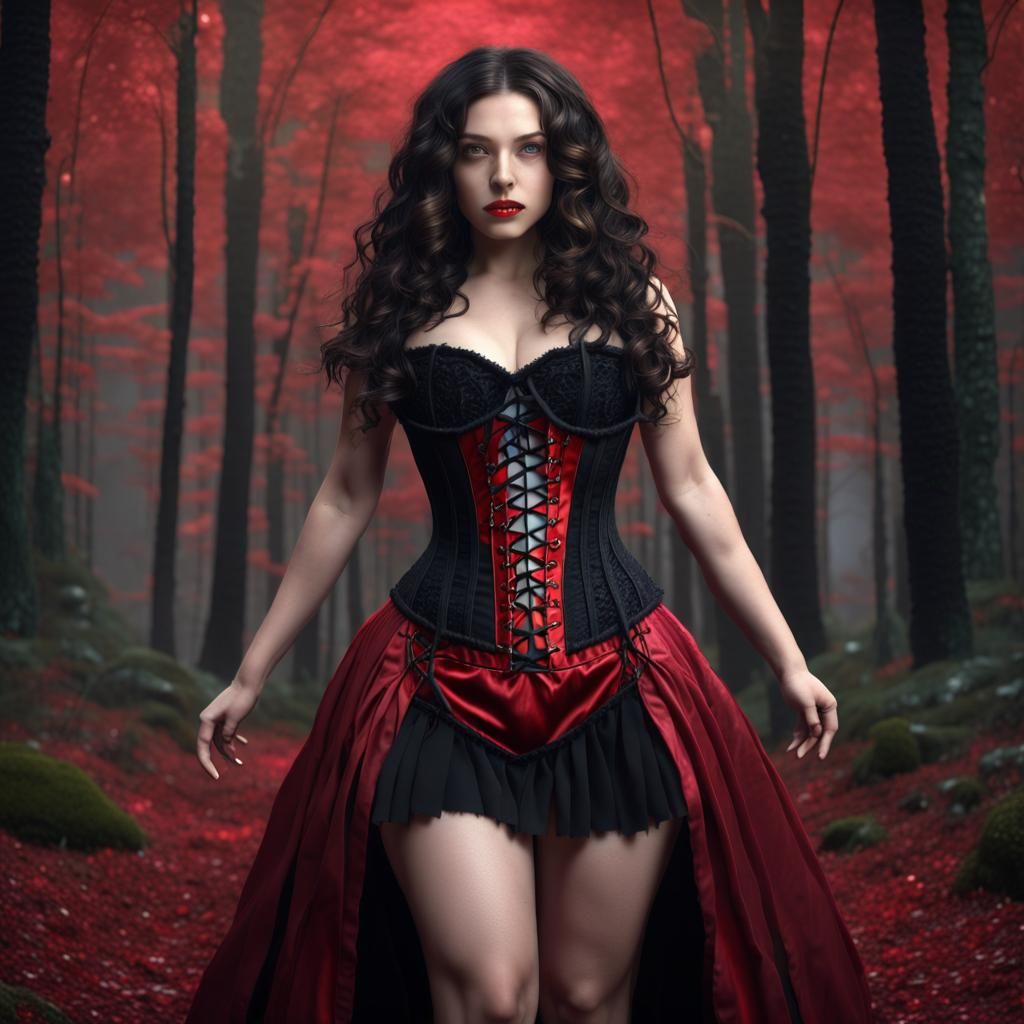 Young Witch Casting Magic in Dark Forest