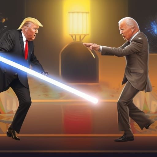 Hyperrealistic Trump vs Biden Lightsaber Battle