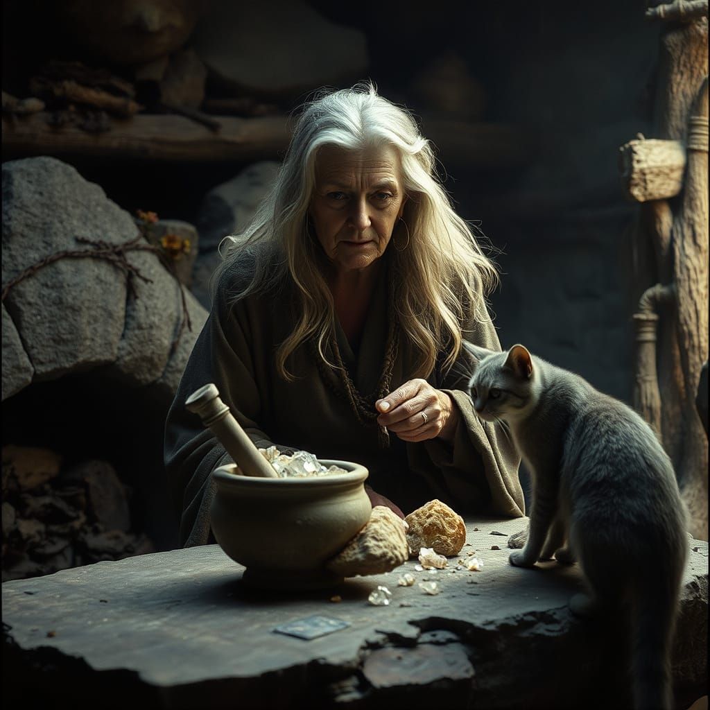 Cinematic Hag Brews Potion in Neolithic Hut
