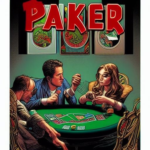 Poker Game in Comic Book Art Style