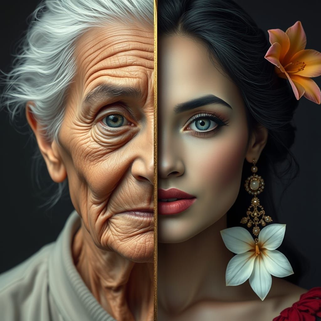 Aging and Youth: A Digital Painting in Photorealistic Style
