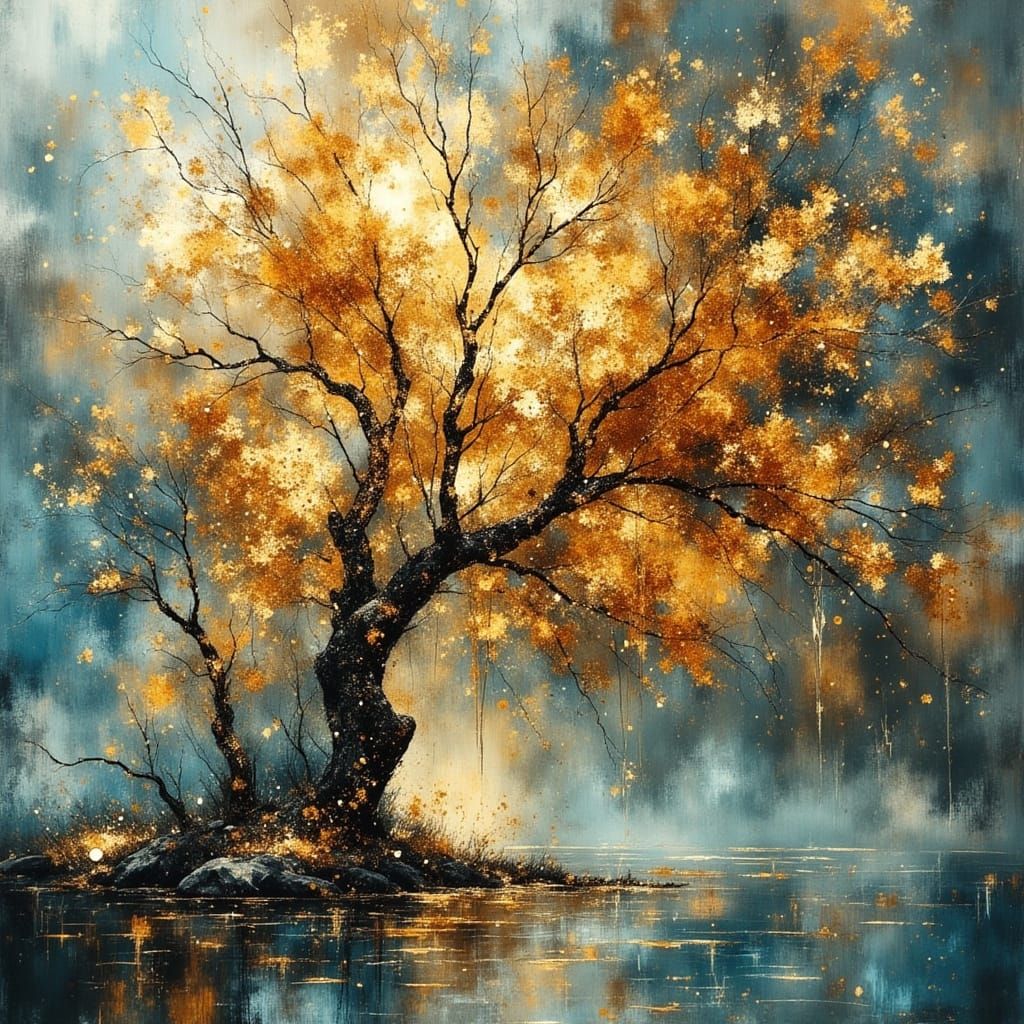 Ethereal Tree Beside Tranquil Pond