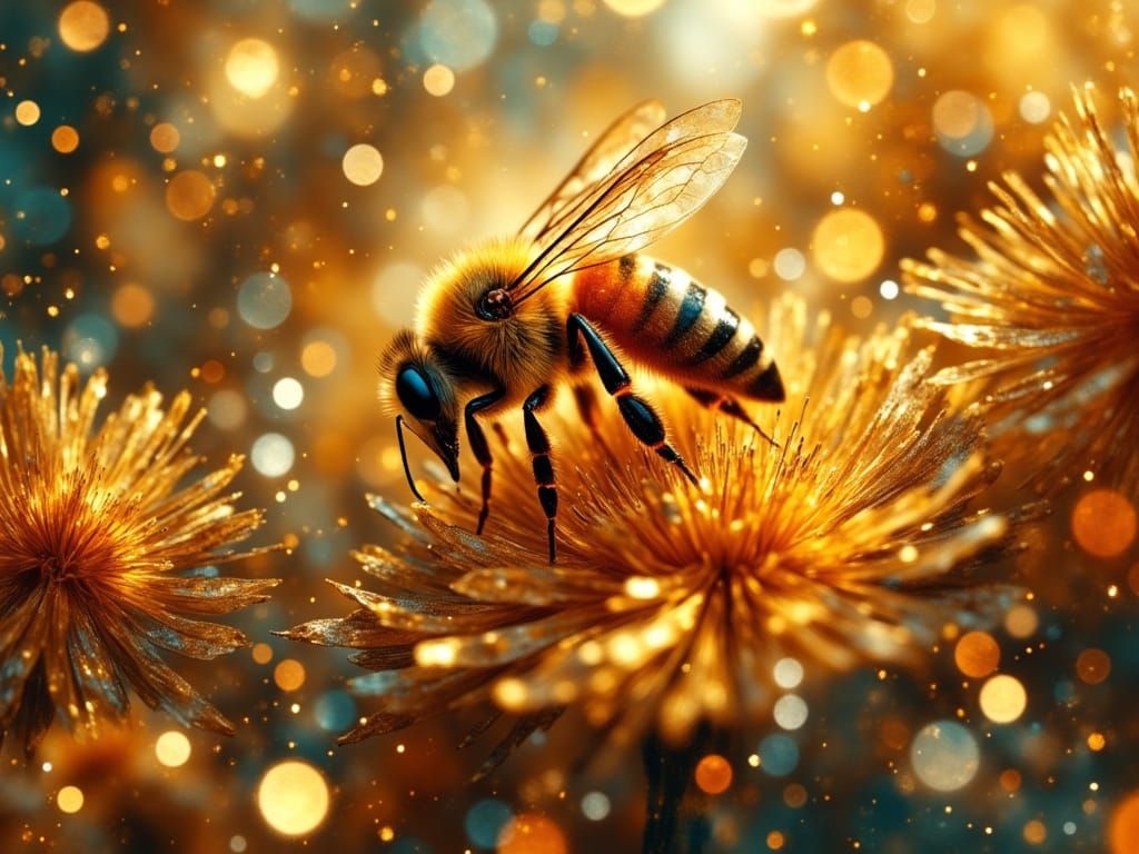 Vibrant Retro-Style Queen Bee in a Dreamy Honeycomb Hive
