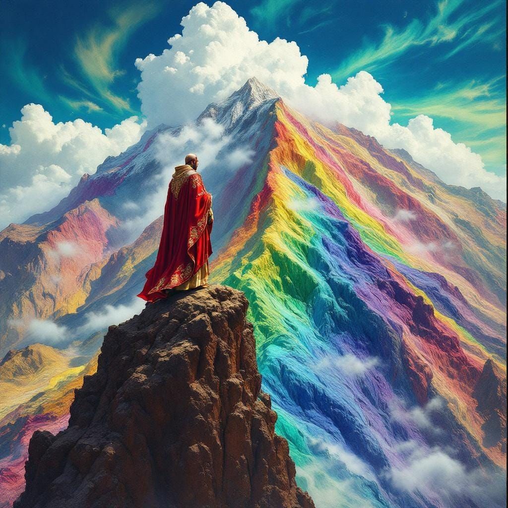 Pope Leo on Rainbow Mountain in Bierstadt Style