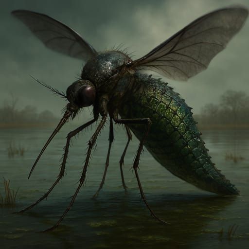 Genetically Enhanced Mosquito in Bioluminescent Sci-Fi Art