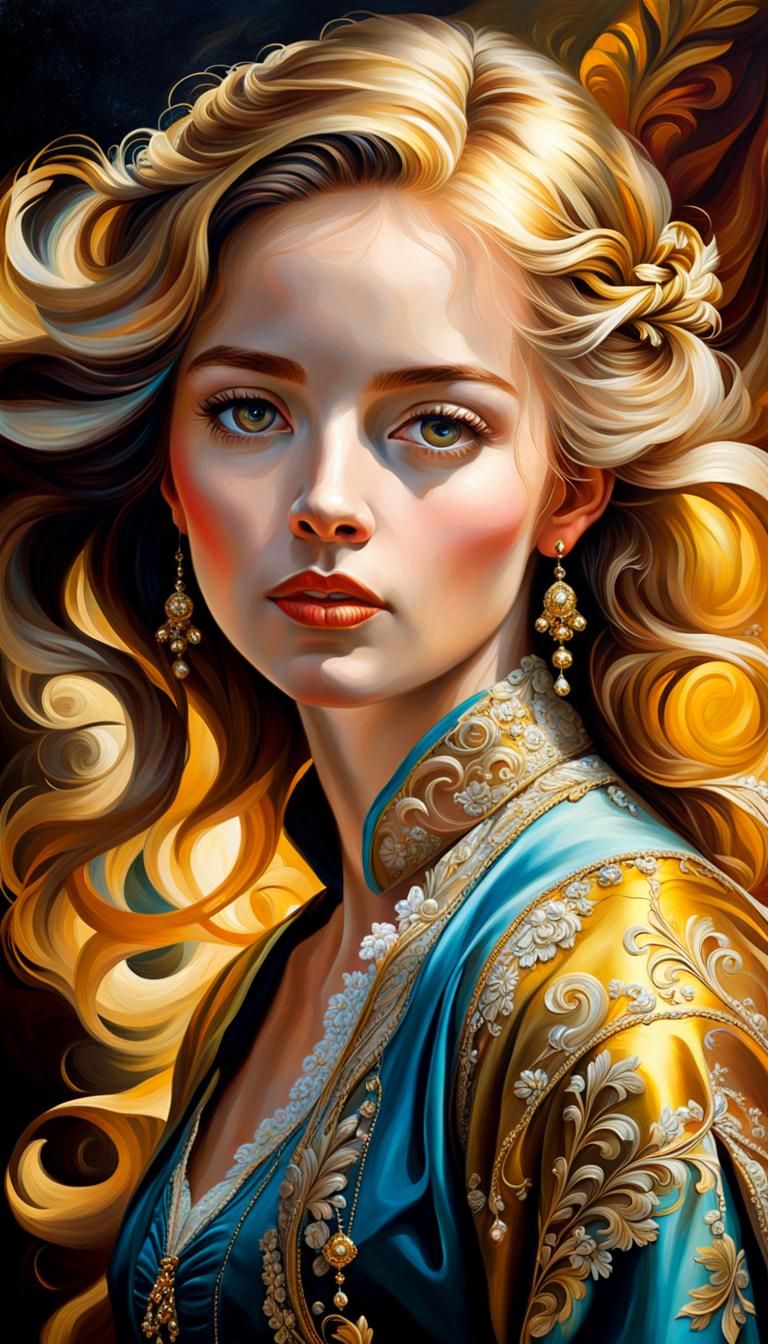 Baroque Oil Painting of a Luminescent Portrait