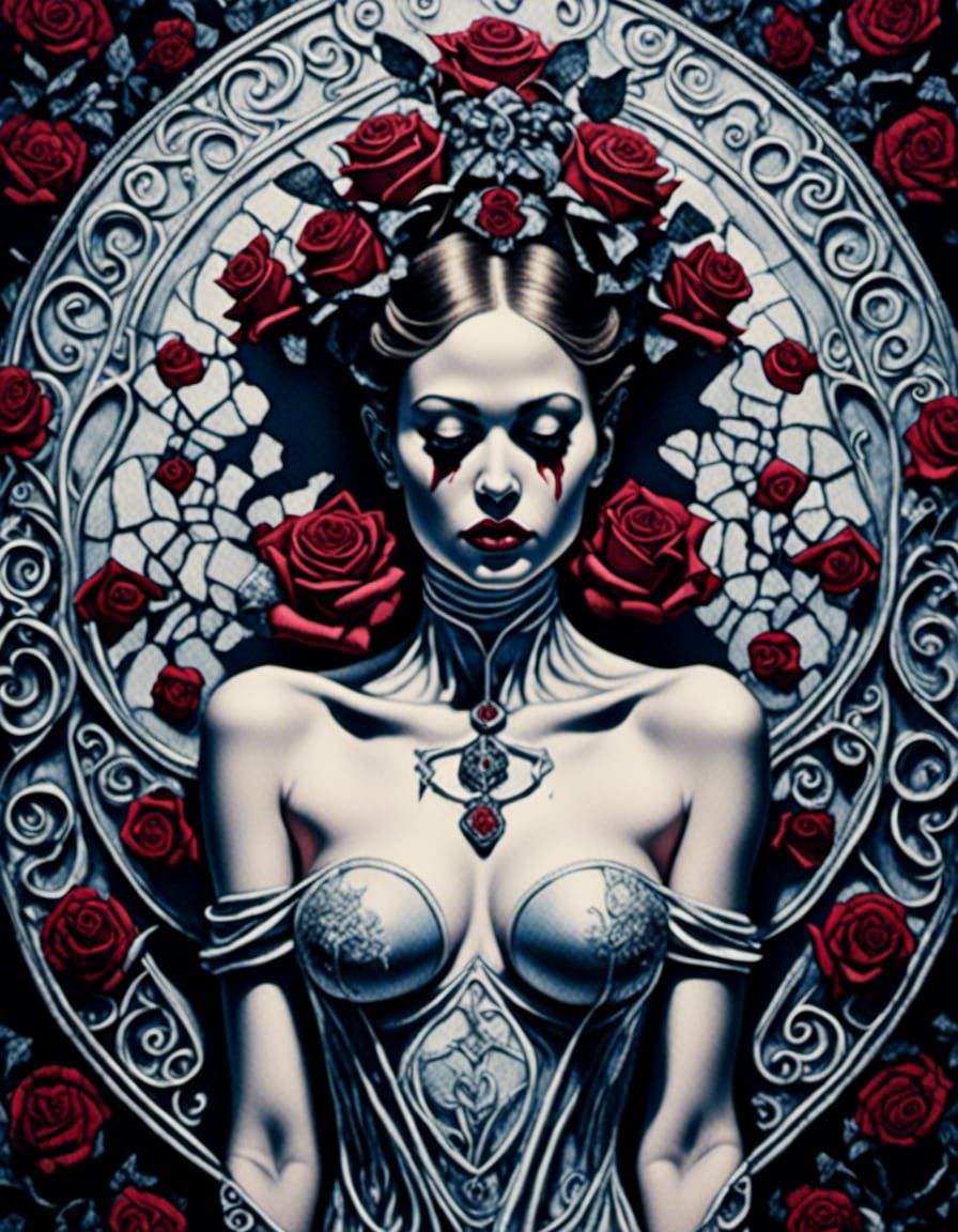 Surreal Metallic Figures in Dreamscape