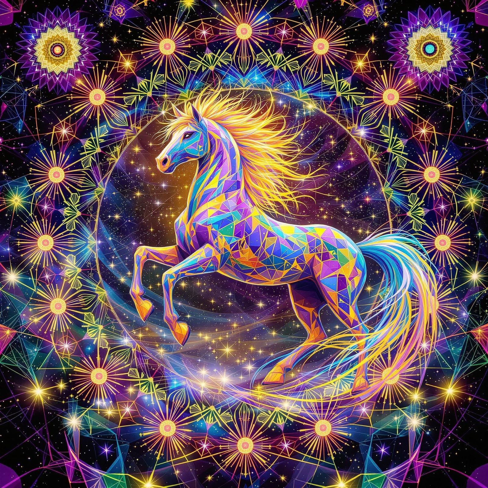 Cosmic Horse in Psychedelic Kaleidoscope