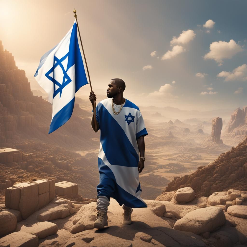 Kanye West with Israel Flag: Detailed Matte Painting
