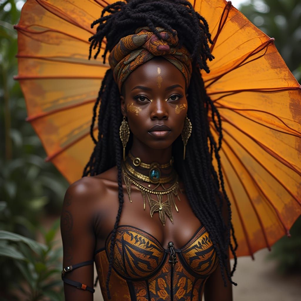 Ebony Goddess in Bronze and Ankara Glory