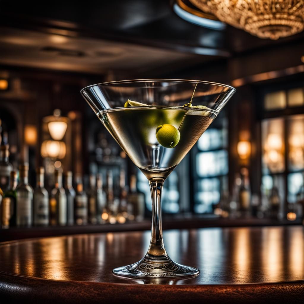 Hyperrealistic Martini Glass on Bar Top
