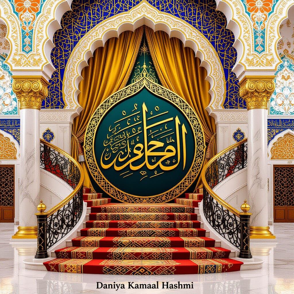 Elegant Golden Calligraphy of Allah Inside Luxurious Mosque