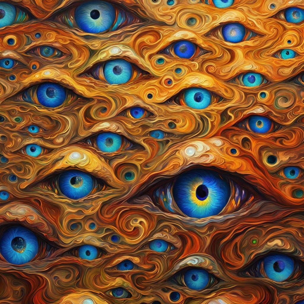 Surreal Earth Covered in Glowing Eyes, Oil Painting