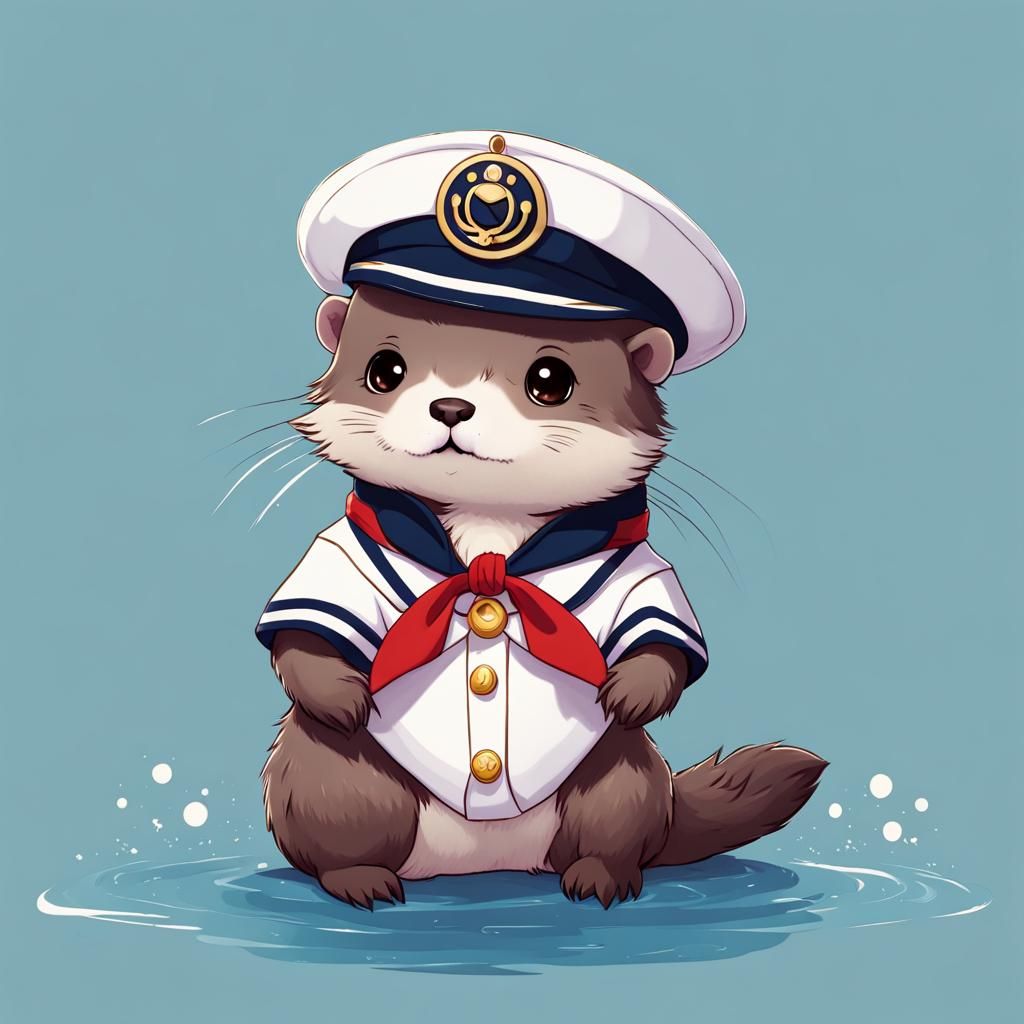 Baby Otter in a little sailor suit