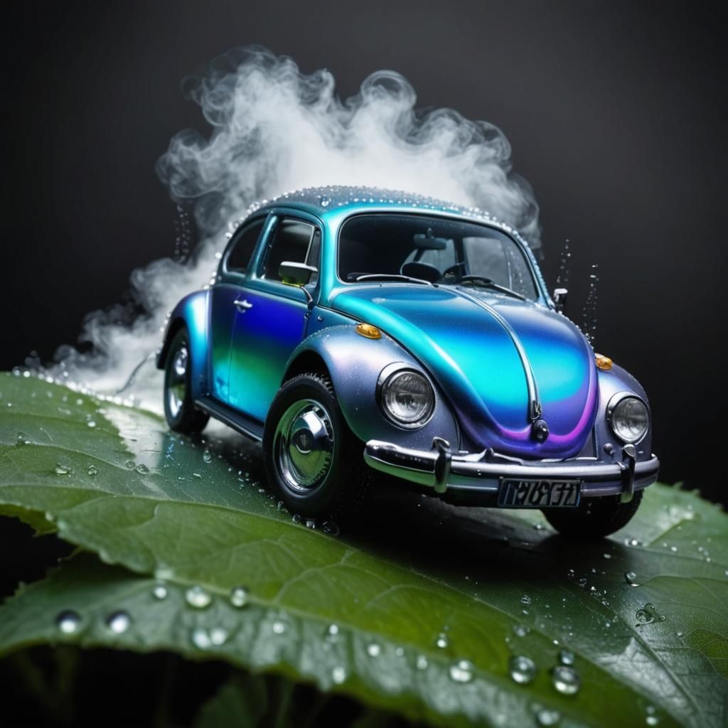 Iridescent Beetle on Leaf in Extreme Macro Photography